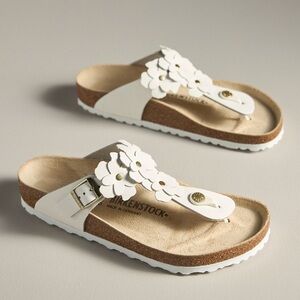 Birkenstock Gizeh Flower Sandals White Aniline Leather US 6-6.5 EU37 Retail $155